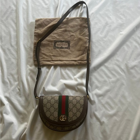 Gucci Beige and Brown Shoulder Bag with Green and Red Stripe - Picture 1 of 2